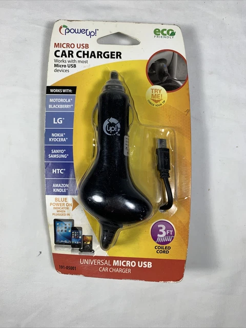 Power Up! Car Charger Micro USB Connection ( 3ft Coiled Cord)