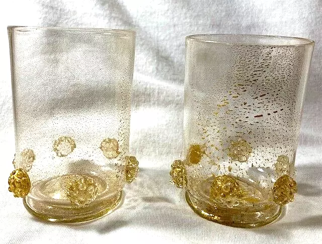 Small Antique Gold Flecked Venetian Glass Tumblers