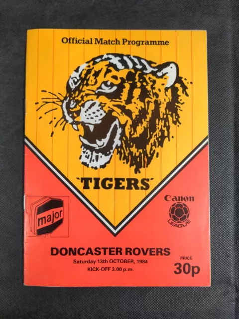 Hull City v Doncaster Rovers Vintage Football Match Program 13/10/1984