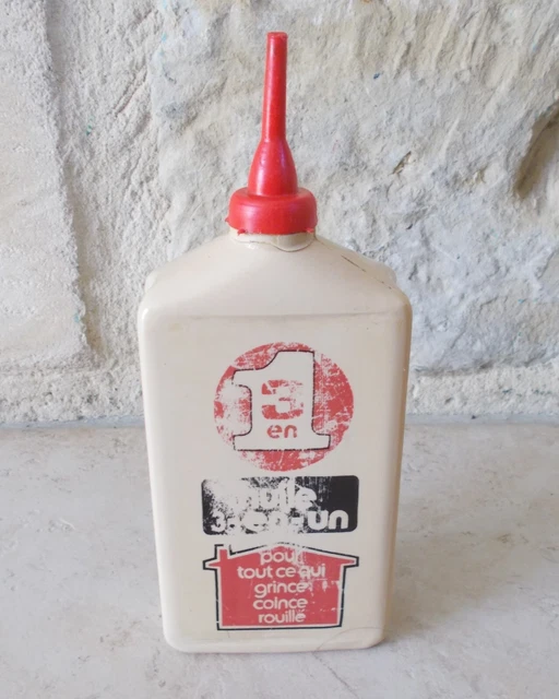 ANCIENNE BURETTE D'HUILE 3en1 3 en un France vintage plastique bidon