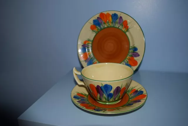 A rare early Clarice Cliff Athens trio "Autumn Crocus" pattern 1929