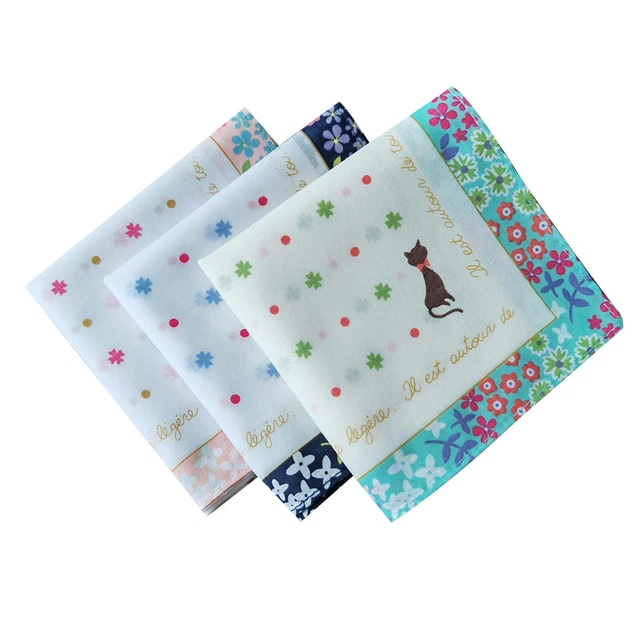 3x Mouchoirs En Coton Pour Femmes Pochette Carrée Dîners Cadeaux De Table