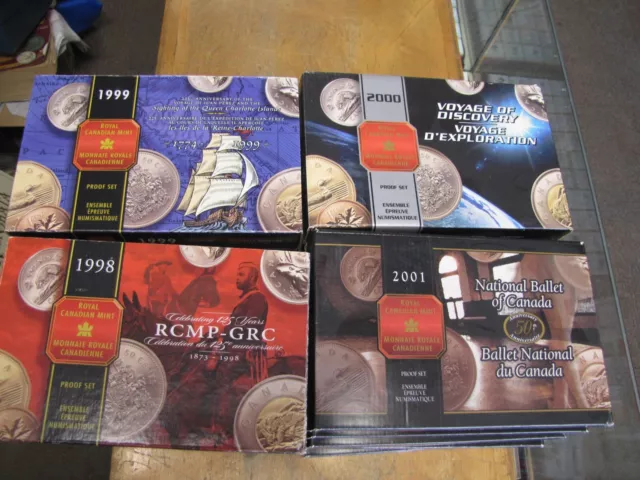 4 x Canada proof set 1998 1999 2000 2001 silver Proof sets 1 of each year !!!