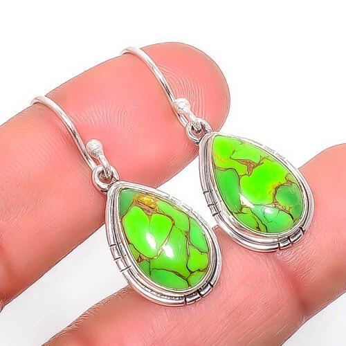 Copper Green Turquoise - Arizona Gemstone 925 Sterling Silver Earring 1.29" A325