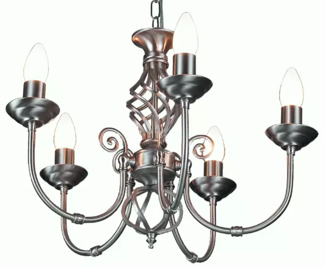 5 Arm Chandelier Traditional Barley Twist Ceiling Light Fitting Pendant Chrome