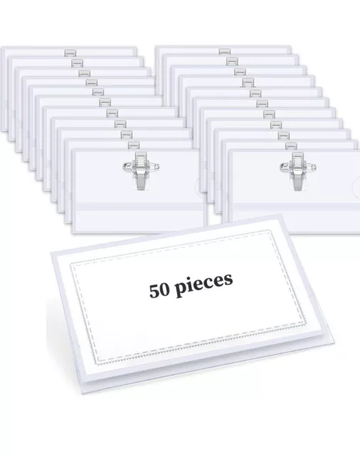SAKURA 50Pcs Clip Clear Conference Name Badges Holders Visitors Security 9x5.5cm