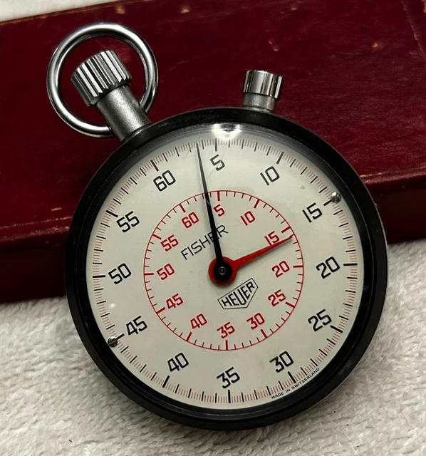 VINTAGE TAG HEUER car, racing stopwatch by Fisher, 60 min timer w/sweep
