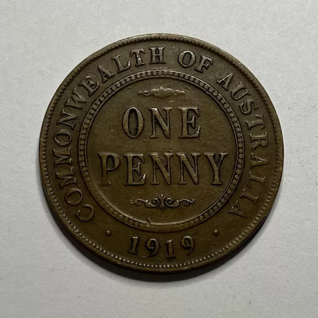 1919 Penny Coin - Australian King George V Above Average Circulated Predecimal