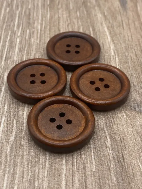 25mm Large Round Brown Wooden Buttons 4-Hole Knitting Cardigan Coat Sewing
