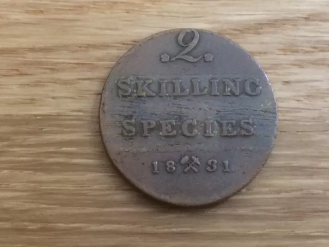 nice looking 1831 norway 2 skilling species coin