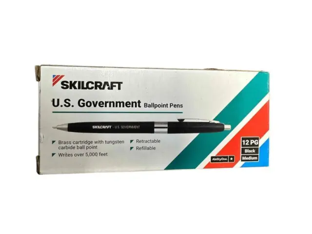 12 Pack Skilcraft Retractable Ballpoint Pens Black Ink Medium Point Government