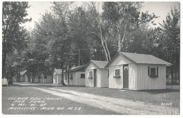 Munising Michigan MI ~ Island View Cabins & Park RPPC Real Photo 1940's