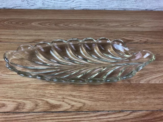 Art Deco Leaf Shaped Pressed Glass Serving Dish