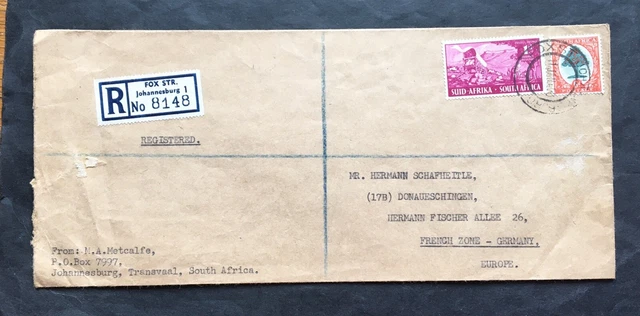 1950 South Africa RSA - used airmail cover to Donaueschingen - Michel No. 217