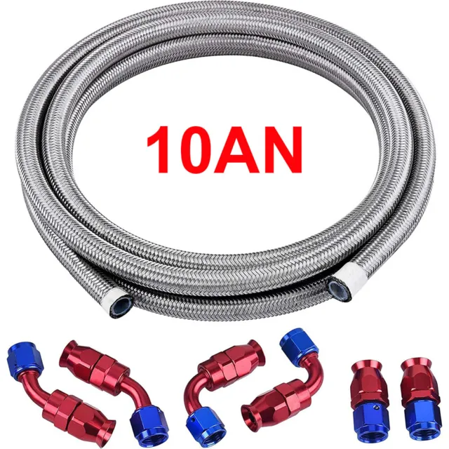 AN10 -AN10 AN-10 3/8 Fitting Stainless Steel Braided Oil Fuel Hose Line 10FT Kit