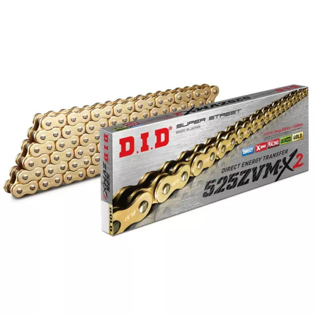 DID SUPER-STREET 525 ZVMX2 X-RING MOTORCYCLE CHAIN GOLD 124 LINKS Rivet Link