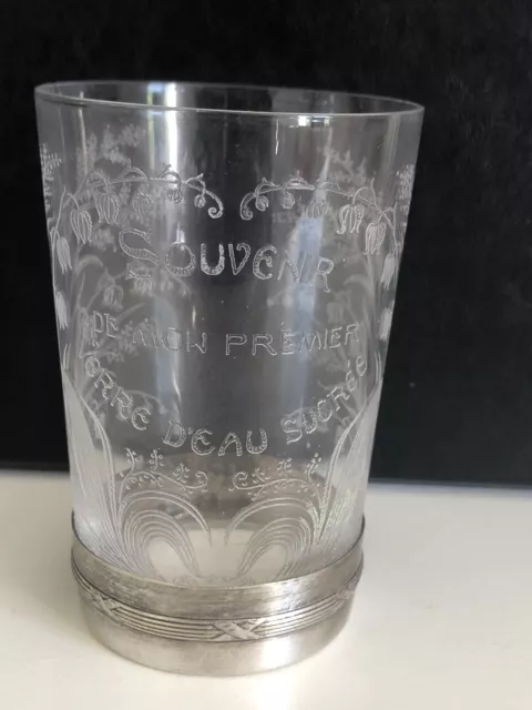 Ancien verre enfant gravés muguet Souvenir de mon premier verre d'eau sucré