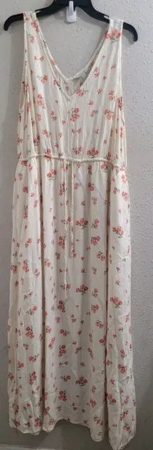 Lucky Brand Floral Print V-Neck Maxi Dress Sz XL With Elastic Drawstring