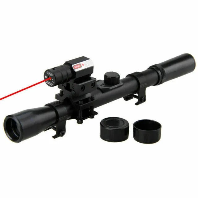 4 X 20 Telescopic Sight SCOPE + 11mm 3/8" Mounts + Red Laser for Air Rifle Gun
