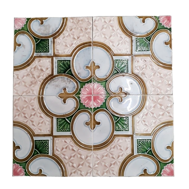 Rare 4Pcs Vintage Majolica Decorative Nouveau Architecture Furniture Tile Saji.