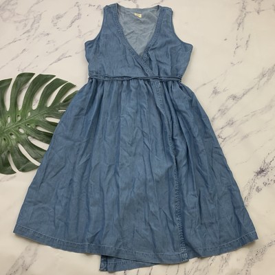 Gap Womens Chambray Wrap Dress Size L Blue Sleeveless Fit Flare Midi