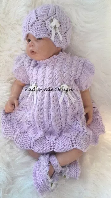 Knitting Pattern  #127 - To make a 3 Piece Dress Set for 0-3m/3-6m Baby