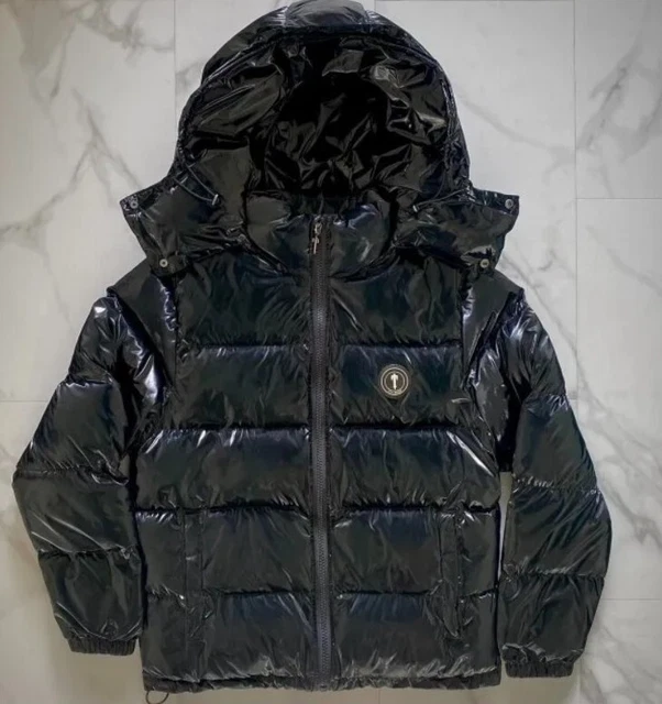 TRAPSTAR MEN'S DETACHABLE Hooded Puffer jacket Irongate Shiny Black