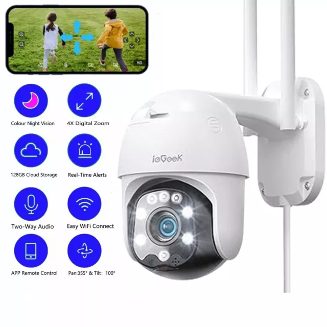 ieGeek Outdoor 360° PTZ Security Camera Smart Home Wireless WIFI CCTV IR Cam UK