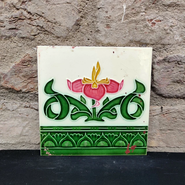 1940s Vintage Old Embossed Floral Art Nouveau Architecture Furniture Tile Japan 2