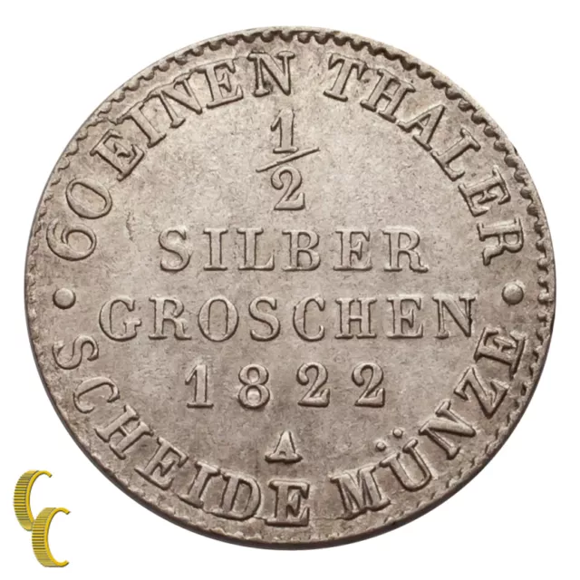 1822-A Deutsche States 1/2 Silber Groschen About Handgehoben Zustand Km #409 3