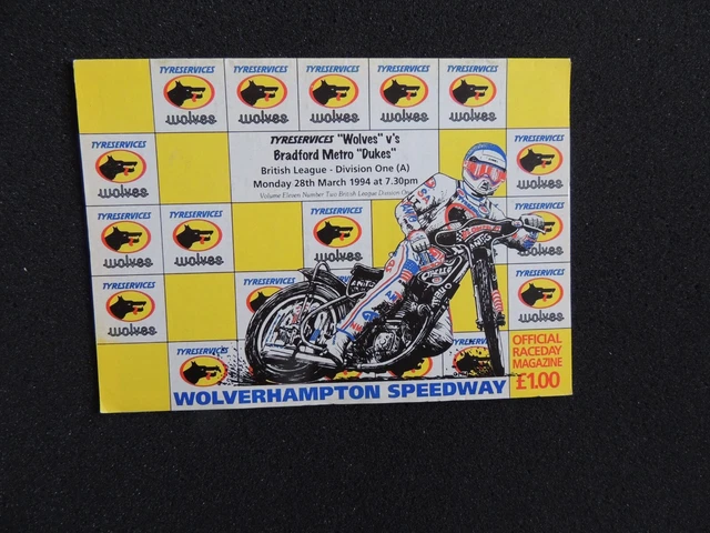 Wolverhampton Speedway v Bradford 28th March 1994  Programme