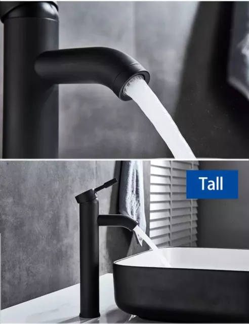 TALL Hownifety Black Bathroom Faucet H/C water sink mixer tap Stainless Steel