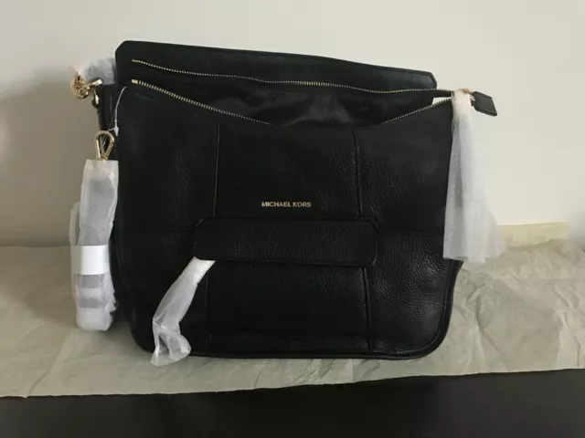 NWT Michael Kors Jesse Zip Top Leather Medium Convertible Shoulder Bag Black 30S