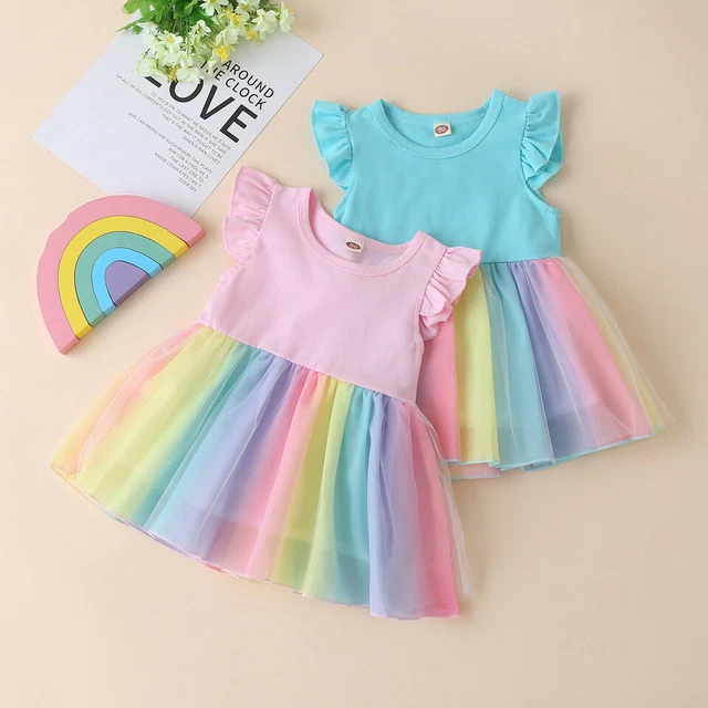 Abito principessa tulle tulle per bambine arcobaleno tulle abiti per neonati Regno Unito