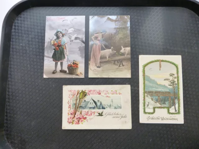Job lot Early 20th Century Greetings Postcards x4 German/Italian etc Good stamps