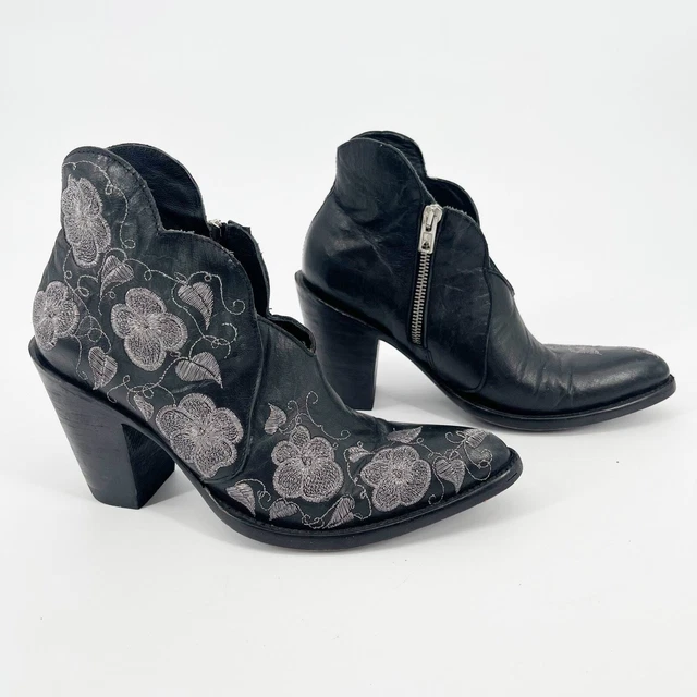 OLD GRINGO BLACK Pansy II Floral Embroidered Short Western Cowgirl Bootie sz 6.5 260.00 PicClick