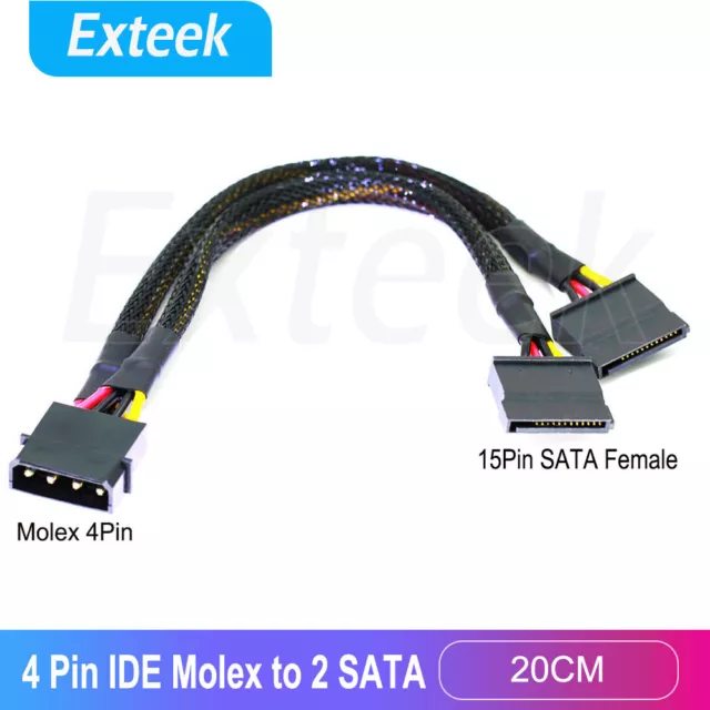 4 Pin IDE Molex to 2*15 Pin SATA Power 1 Male to 2 Female Cable Splitter Adapter