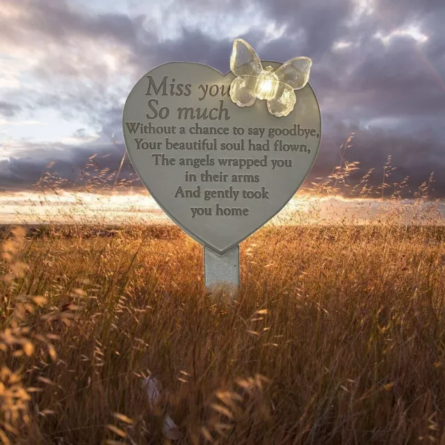 Miss You So Much Solar Light Up Graveside Heart Palo, targa commemorativa, tributo