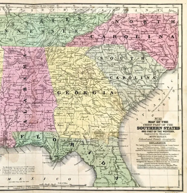 1846 Southern States ORIGINAL Georgia Florida Alabama South Carolina Louisiana
