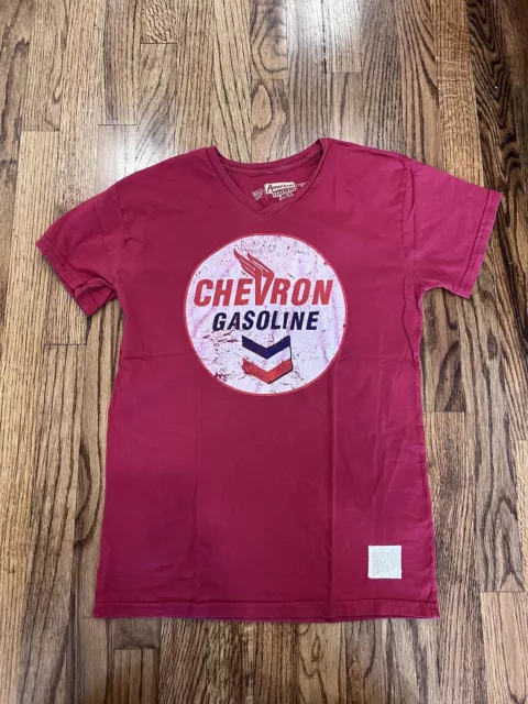American Road Trip Retro Brand T-Shirt Chevron Gasoline Red Size Small