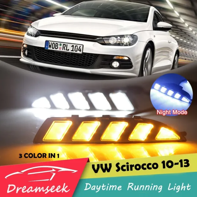 3 Color LED DRL For VW Scirocco 2010-2014 Daytime Running Light W/ Signal Lamp