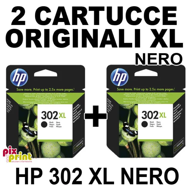HP 302XL NERO ORIGINALE 2 CARTUCCE XL - Deskjet 1110 2300 3600 Envy 4500 4522