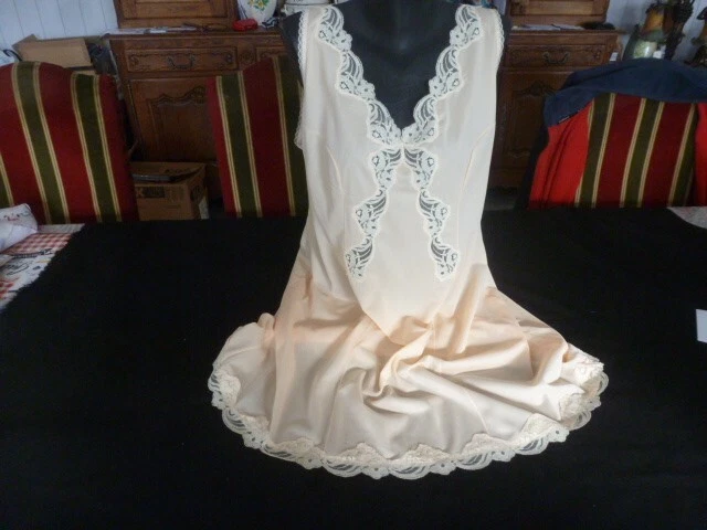 Combinaison Et Fond De Robe Vintage Dentelle Noire - Taille 62/42/64 - Polyamide Nylon
