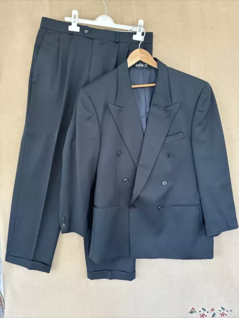 Kasper Mens Formal Aqua Blue Solid 100% Wool 6 Button 2 Piece Suit 40R 34x31 VTG