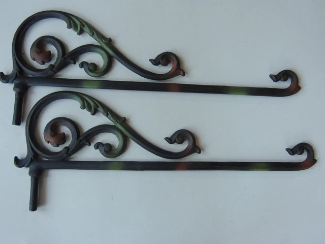Vintage Pair Cast Iron Red Green 17 1/2" Curtain Rod Swing Arm Decorative Decor