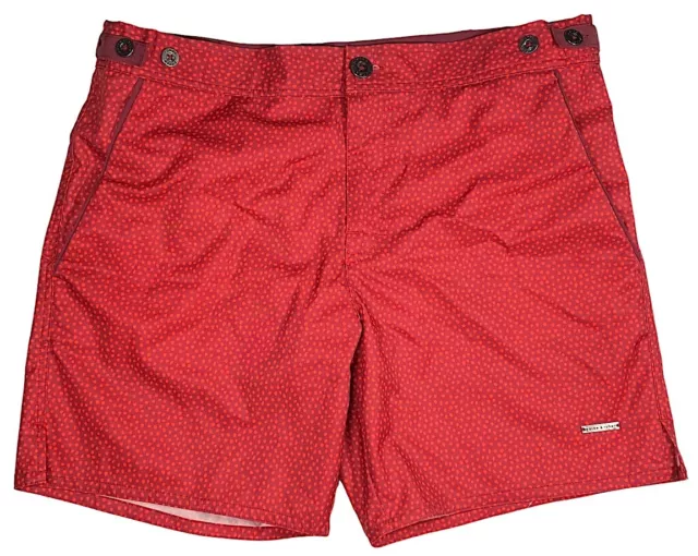 Parke & Ronen Swim Shorts Trunks Sz 31  Red on Red Dots Mesh Lined 6.5" Inseam