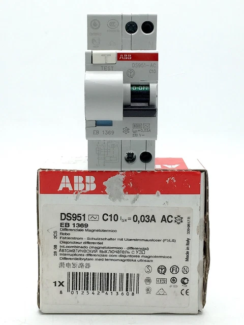 ABB DS951-C10 MCB RCD 10A AC RCBO 2 Pole 230V 6kA Circuit Breaker Test ...