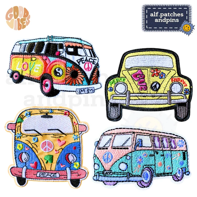 Hippie Bus Love Flower Peace Harmonie Liebe 80s Patch Bügelbild Aufnäher Flicken