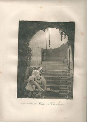 Archeologia Scavi a Sant'Anastasia Campagna Napoli.Acquatinta 1870 