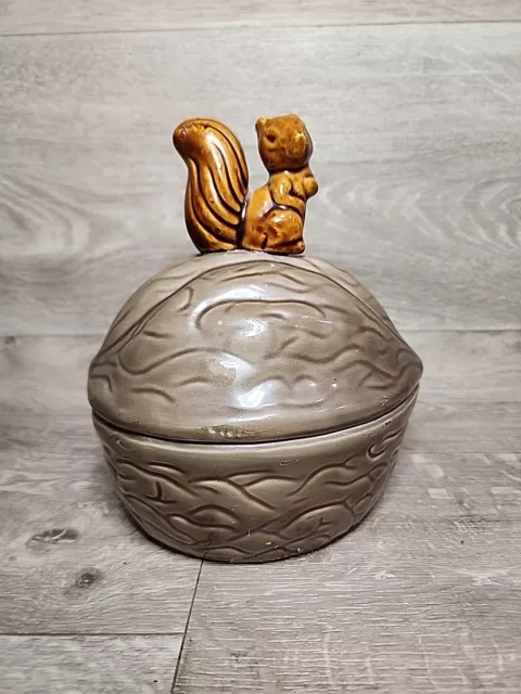 Vintage Ceramic Squirrel Sitting On Walnut Covered Nut Candy Trinket Dish